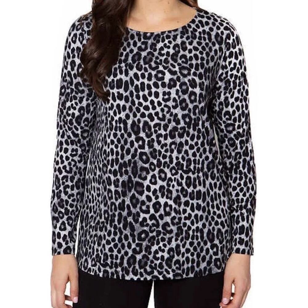 NWT Mario Serrani Long Sleeve Grey Leopard Tunic T-Shirt Size XL